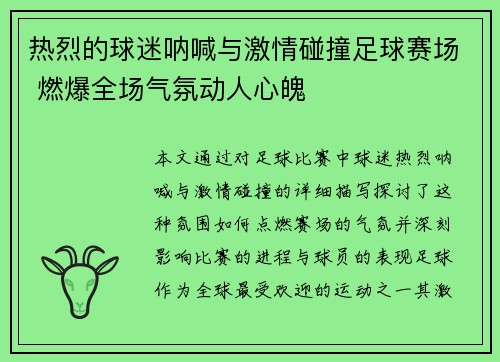 热烈的球迷呐喊与激情碰撞足球赛场 燃爆全场气氛动人心魄