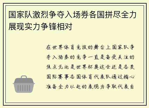 国家队激烈争夺入场券各国拼尽全力展现实力争锋相对
