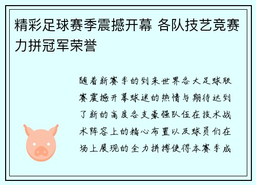精彩足球赛季震撼开幕 各队技艺竞赛力拼冠军荣誉